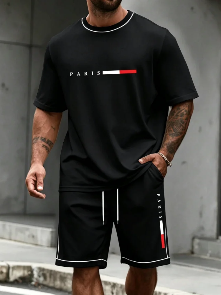 Conjunto Masculino de Verão 2026 Novo, Moderno e Casual, Ideal para Esportes, com Shorts e Camiseta de Manga Curta, Tamanho Grande, Solto e de Secagem Rápida