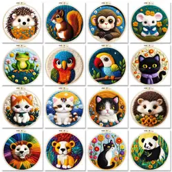 GATYZTORY Wool Needle Felt Set Needle Felting Painting Kit With Frame Animals Flowers Diy Felt Package For Home Decoration ﻿