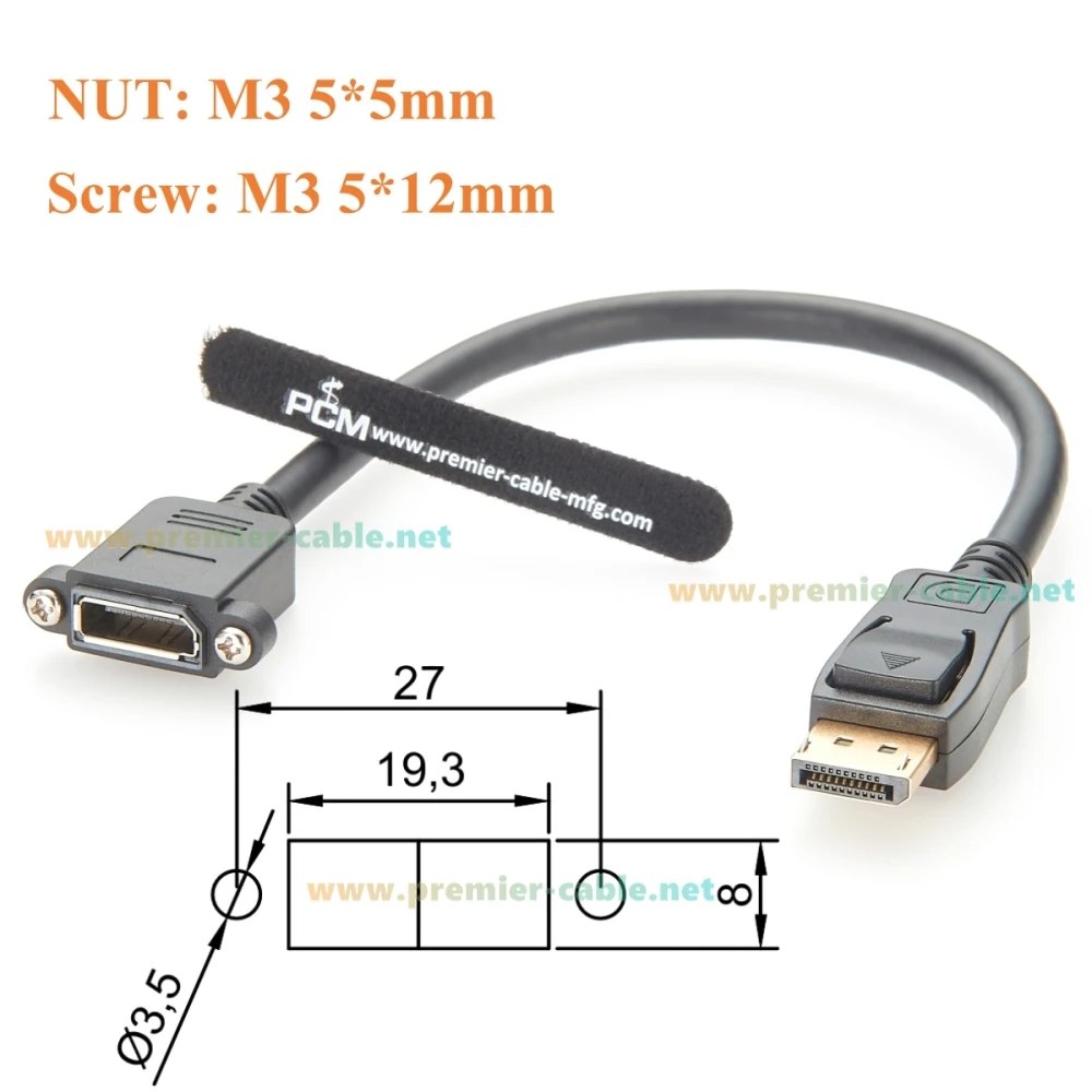 DisplayPort Screw Panel Mount Extension Cable 4K@60Hz DP1.2 Male to Female Audio Video Cable for HDTV, Monitor, Projector, PC