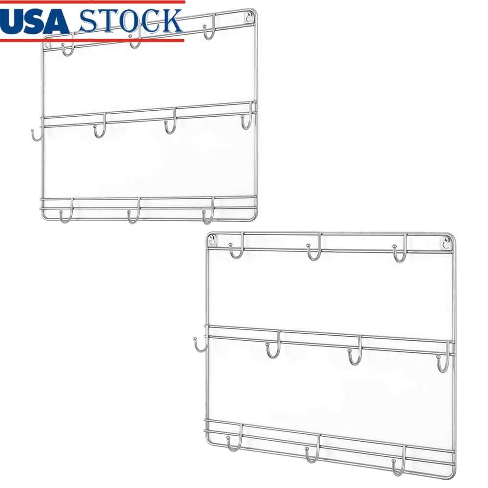 

Набор из 2 настенных трехъярусных металлических подставок для кофейных чашек с 10 крючками Идеальная кухня, столовая, экономия места для хранения