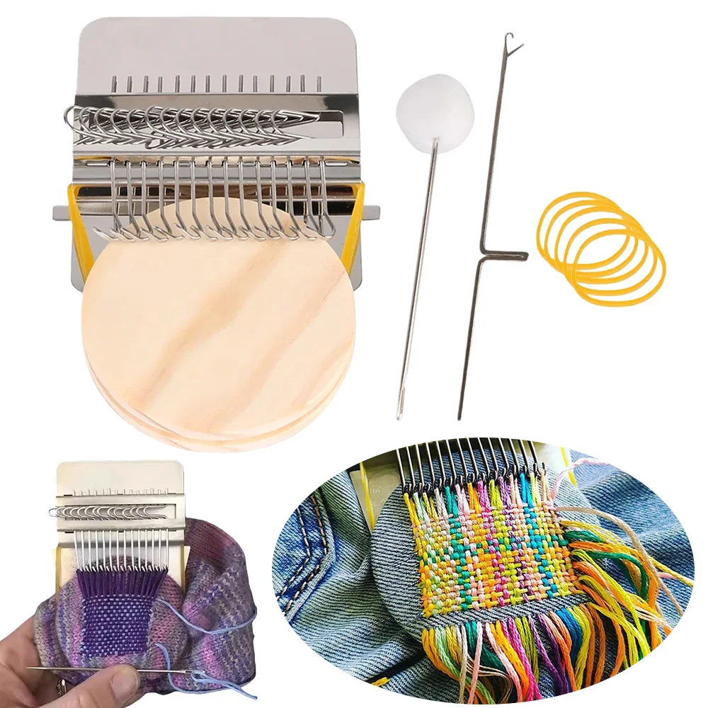 1Set Knitting Tools Small Frame Small Loom Hand Tapestry Wood Loom Weaving Frame Darning Machine for Mending Clothes and Jeans