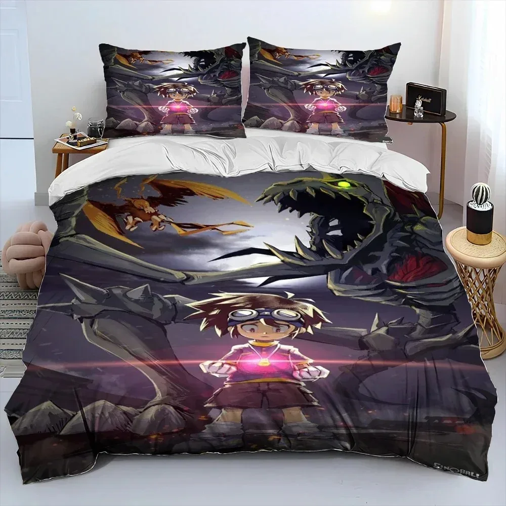 Digimon Adventure Monster Cartoon Bedding Set 3D Printed Suitable for Bedroom Duvet Cover Set With Pillowcases Kids Home Textile
