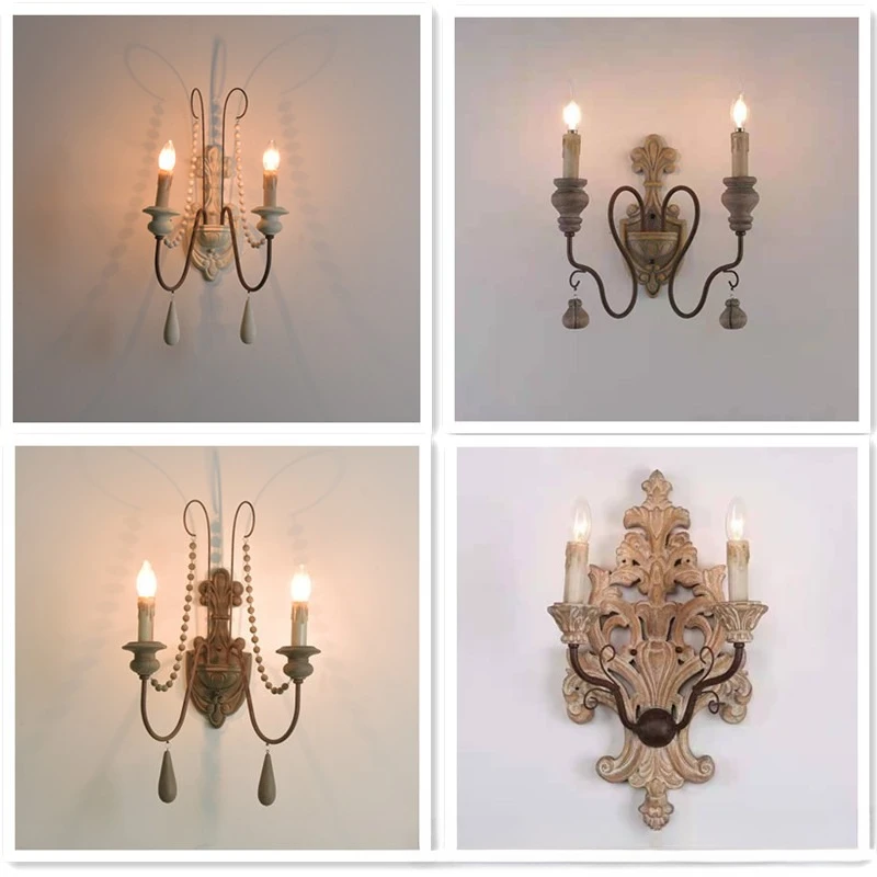 American rural retro imitation wood bedroom hallway personalized wall lamp hotel church characteristic French pastoral wall lamp