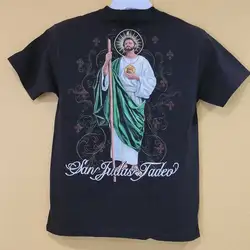 San Judas Tadeo T shirt Saint Jude Glitter Tshirt Medium, Black unisex top summer tee comfy religious top with glitter accents