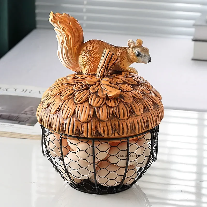 Creativity Cute Squirrel Egg Storage Basket Home Wrought Iron Egg Tray Multifunction Astronaut Storage Basket Kitchen Supplies