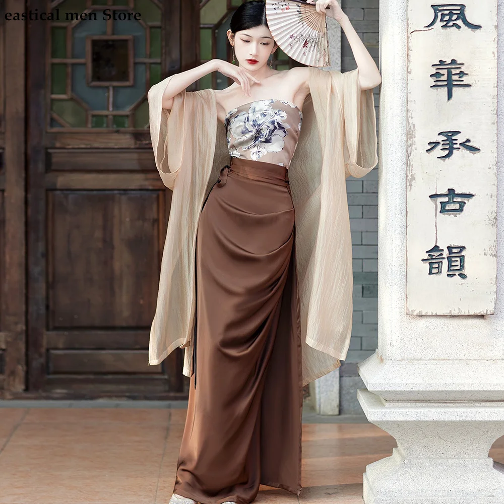 

New Chinese Style Hanfu Sets Women Elegant Cheongsams Sexy Mesh Robe Song Dynasty Vintage Qipao Suits Chinese Dresses Costumes