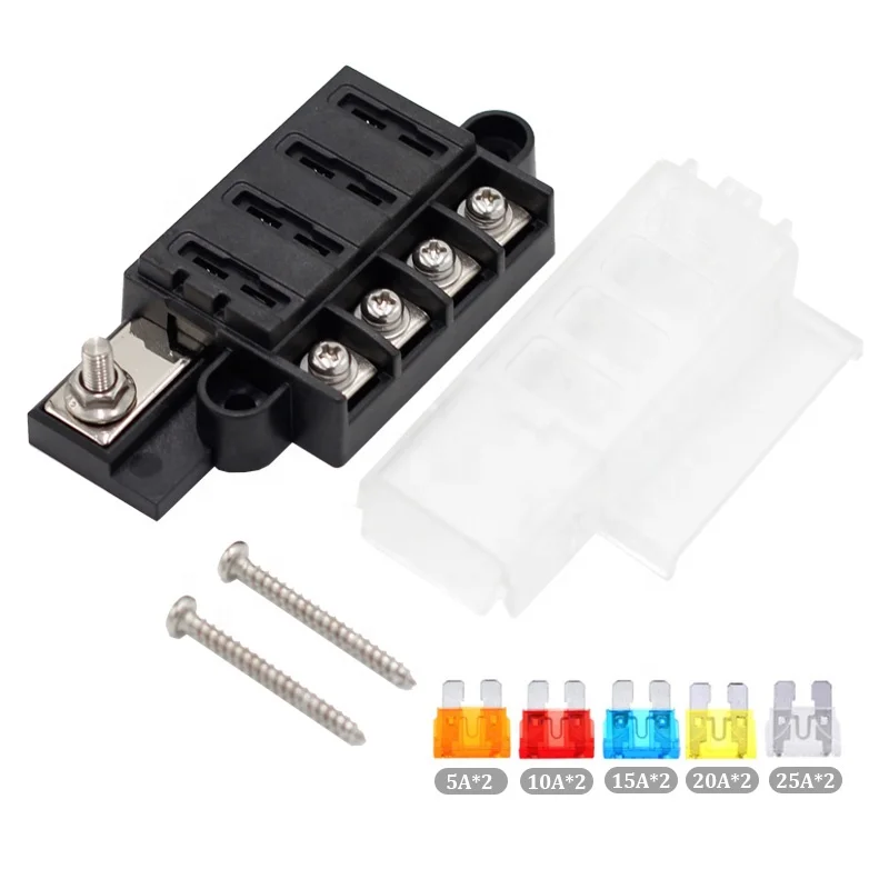 Automotive Boat Marine 4 Way Blade Fuse Box 12~32V 4 Circuit Fuse Block with Cover