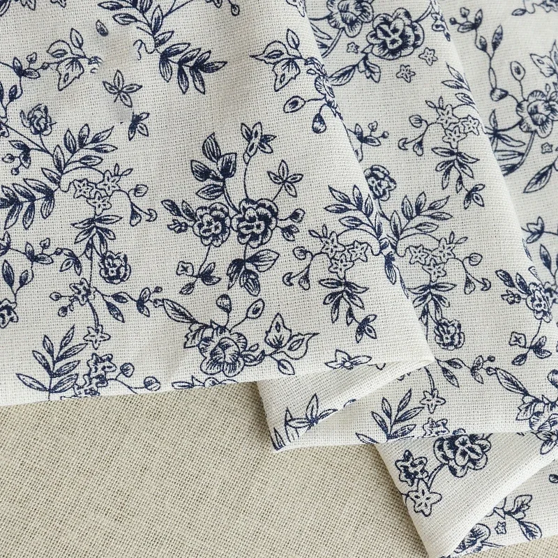 140x50/200cm Vintage French Linen Printed Fabric For Background Decoration, Curtains Tablecloths Handmade DIY Clothing Fabric