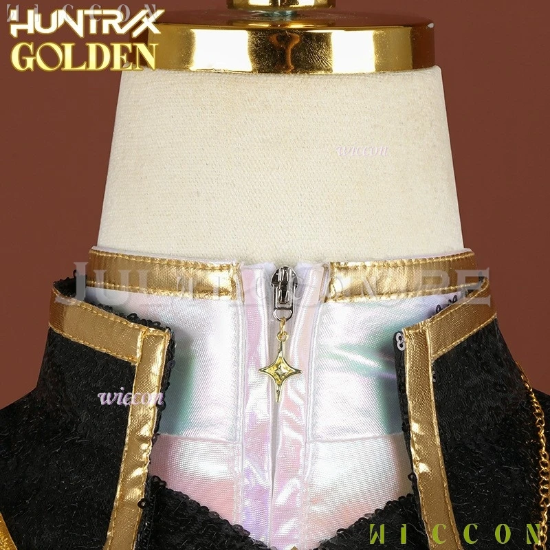 Huntrix-traje dorado para adultos y niños, disfraz de Rumi, abrigo de Anime de demonio Kpop, vestido del mismo estilo, uniforme de escenario Idol de estrella para niñas