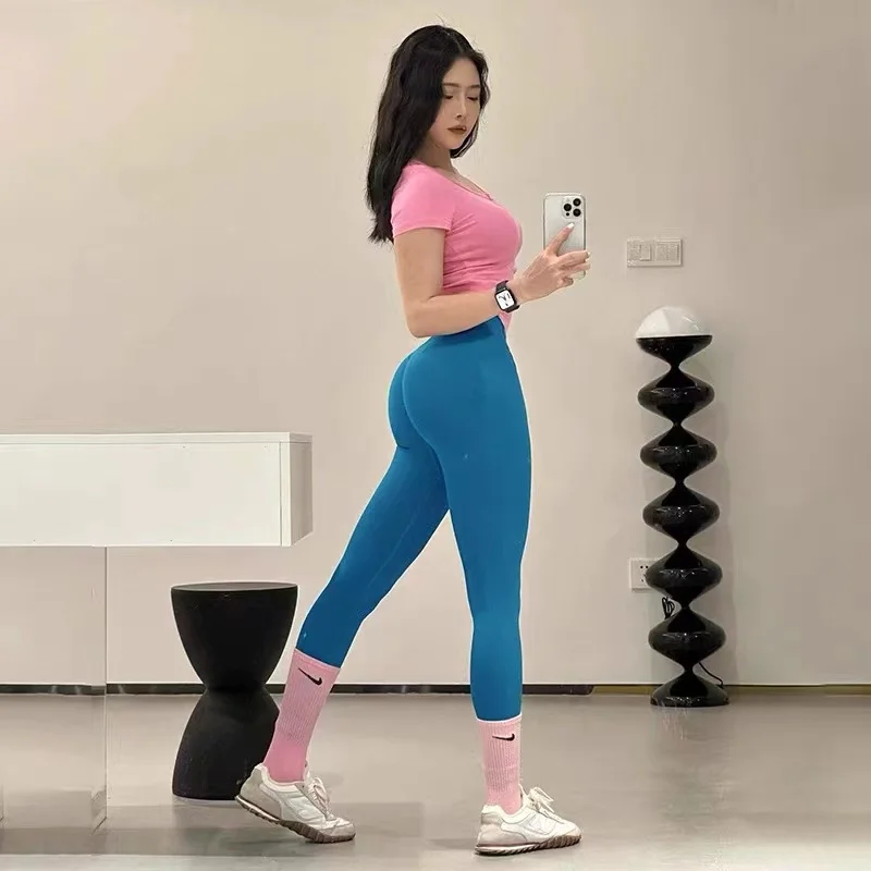 Hochgeschnittene Leggings Kompressions-Fitnesshose für Damen, pfirsichfarben, hüfthebend, eng anliegend, dehnbar, für Laufen, Yoga, Outdoor-Aktivitäten – Detail 10
