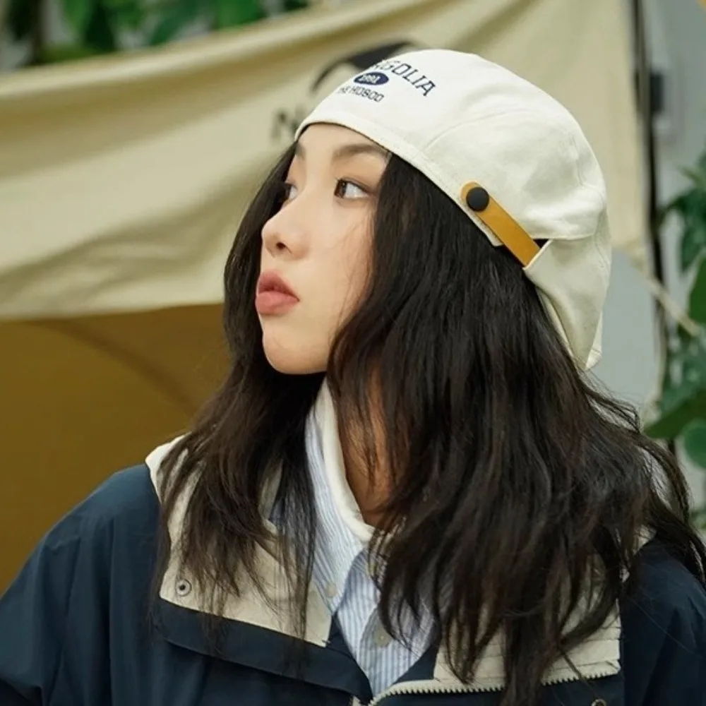 

Fashion Cotton Letter Embroidery Beret Flat Adjustable Forward Hat Versatile Y2k Newsboy Cap Streetwear
