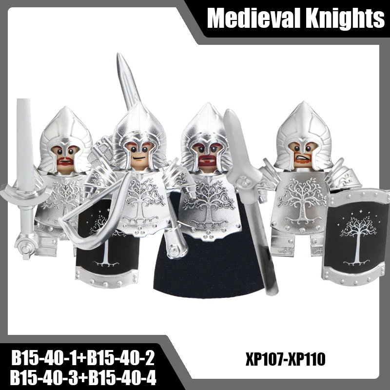 Mittelalterliche Burg Soldat Ritter Figuren Bausteine Schwertkämpfer Kapitän Bogenschütze Speer Infanterie Rüstung Helm Bogen Schwert Ziegel Spielzeug