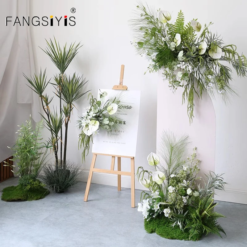 

White Green Wedding Arch Backdrop Decor Artificial Flower Row Arrangement Hanging Corner Flowers Party Floor flower decoration