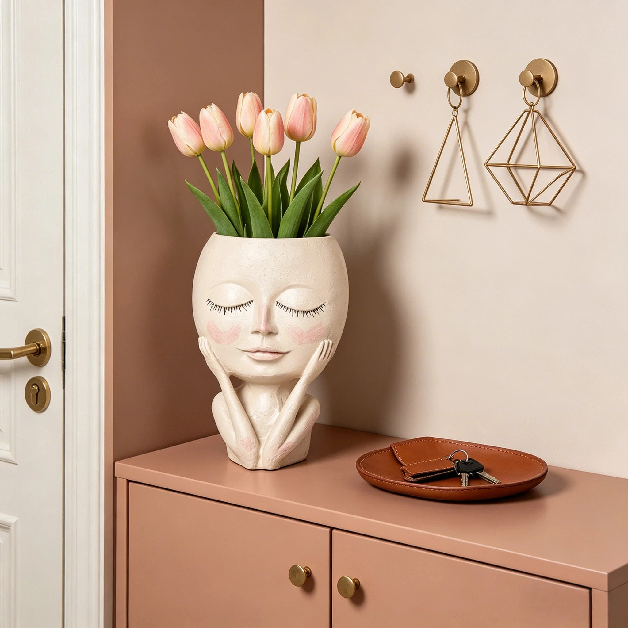 1Pc, Quiet Girl Face Resin Flower Pot - Handcrafted Rustic Resin Portrait Planter, Low-Saturation Morandi Color Scheme Suitable for Various Home Styles, Suitable for Roses, Succulents, Fresh Cut Flowers, and Other Green Plants, Used for Nordic-Style Living Room Decoration, Bohemian-Style Bedroom Decoration, Modern-Style Study Decoration, Pastoral-Style Balcony Decoration, and Mid-Century-Style Entryway Decoration