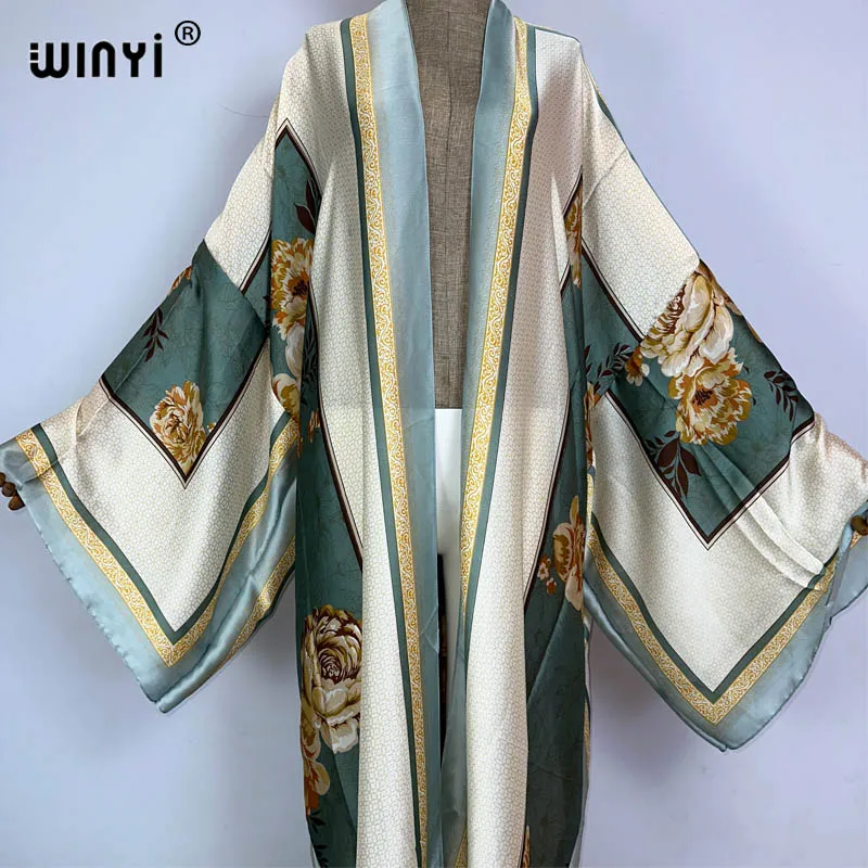 WINYI 2023 new kimono Women Cardigan fashion kaftan Cocktail sexy Boho Beach Cover up African Holiday long Sleeve maxi Robe