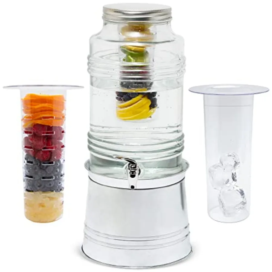 

Glass Drink Dispenser for Parties - 2.4 Gallon Large Ccity Beverage Dispenser - Easy Assembling with Leakproof Spigot - Fruit I