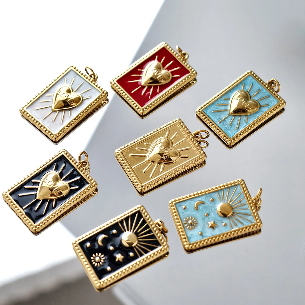 Y2K Style enamel Tarot Card Pendant Gold color Stainless Steel charms DIY Necklace Keychain 2025 trendy Jewelry Accessories