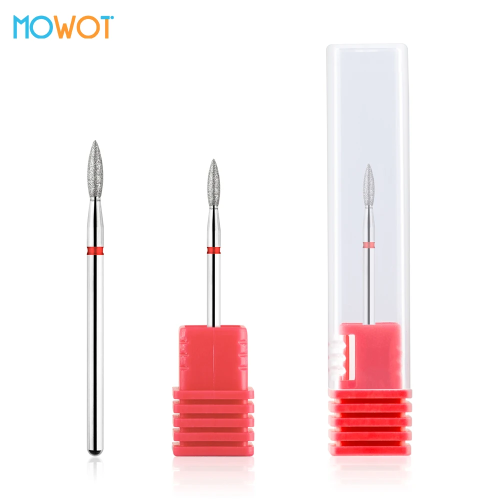 MOWOT Flame Diamond Nail Drill Bits 3/32" Rotary Manicure Milling Cutters Electric Cuticle Clean Burr Nail Files Accessory Tools