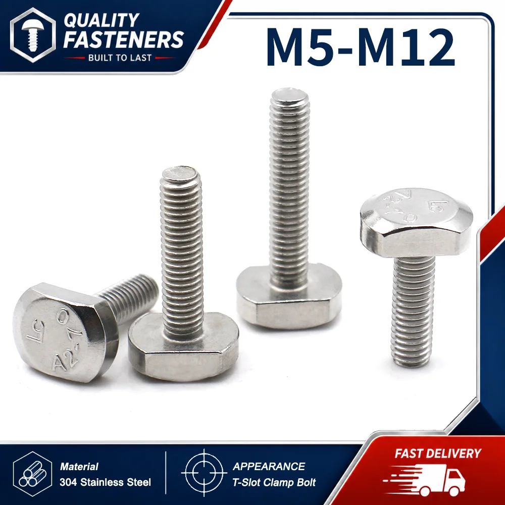 1~10pcs 304 Stainless Steel GB37 T-Slot Bolts Punch Press Slot Mold Clamping Die Plate Bolts M5 M6 M8 M10 M12
