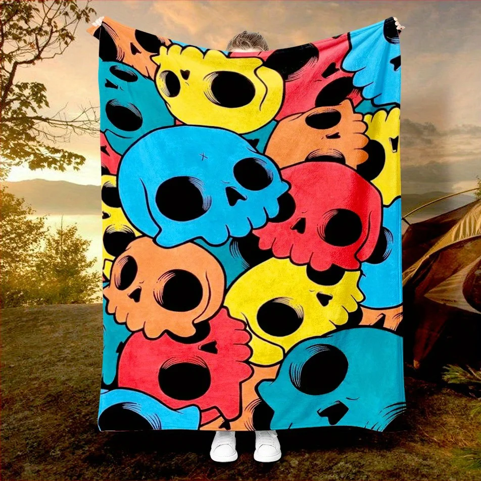 Sugar Skull Fiesta Blanket Reversible Flannel Throw for Folk Art Lovers AllSeason Comfort Vibrant Culture Gift