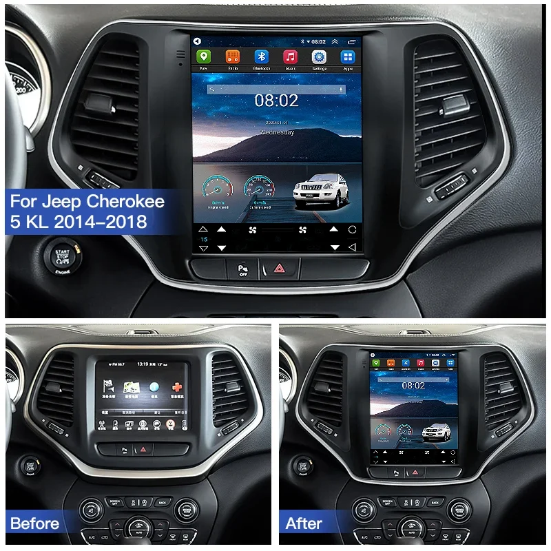 Android 14 Car Radio GPS Navigation Multimedia Player For Jeep Cherokee 5 KL 2014-2018 CarPlay DSP 4G WiFi Stereo Head Unit