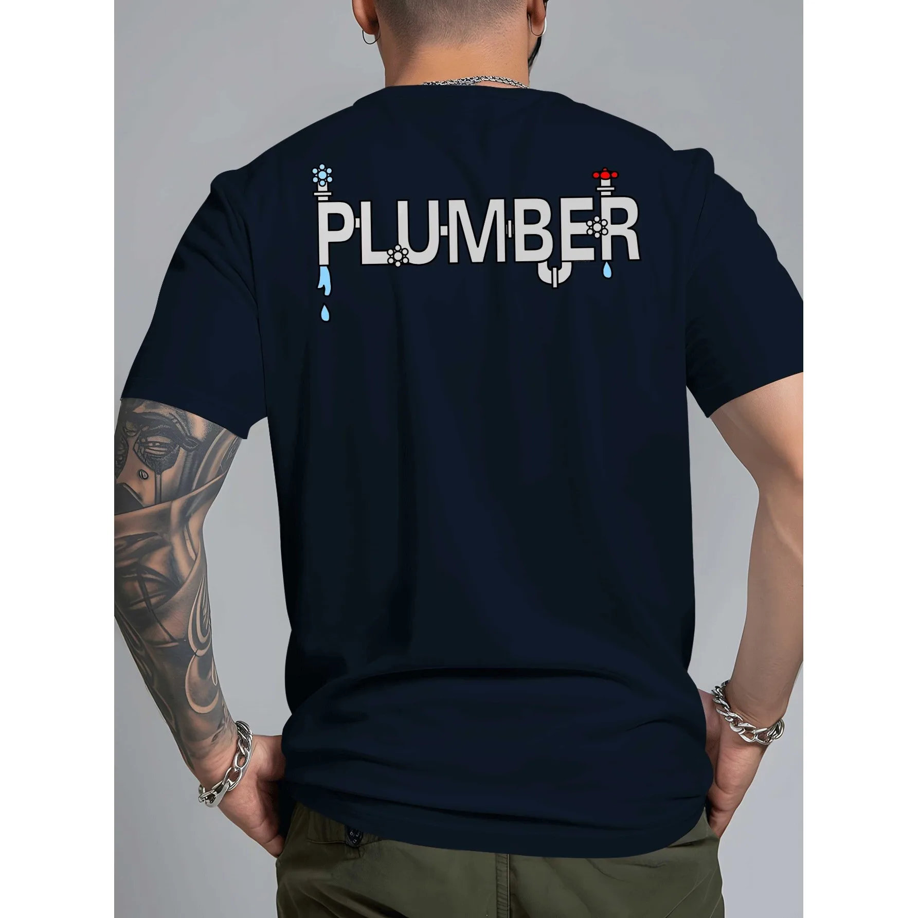 Plumber Graphic Print Men's Cotton Crew Neck Short Sleeve T-Shirt Breathable Daily Casual Tee