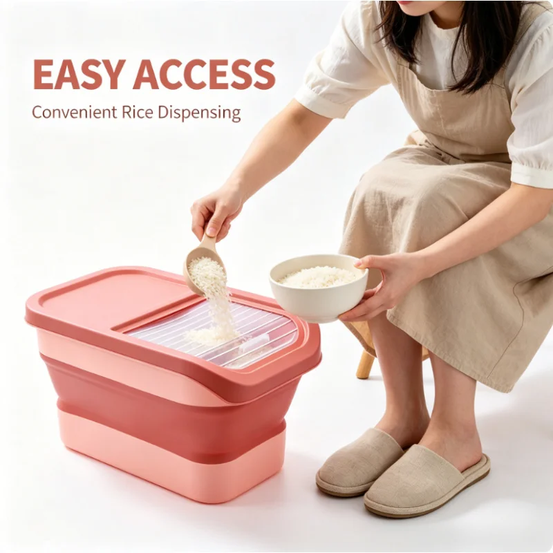 13LB Airtight Collapsible Pet Food Storage Container With Lid Dry Dog Cat Food Box Kitchen Grain Rice Organizer