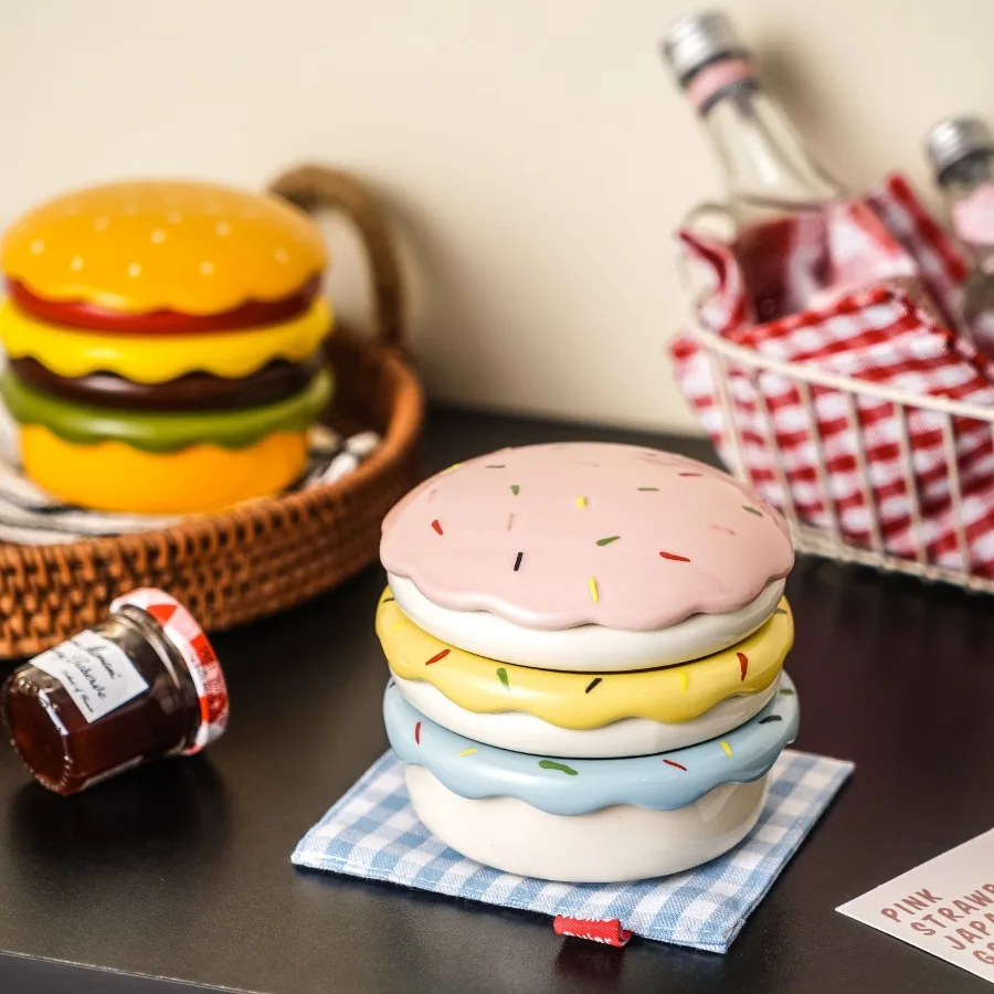 

Hamburger-Shaped Ceramic Sauce Dish Creative Multi-Purpose Snack Stackable Plate Afternoon Tea Birthday Gift Food-grade Glaze