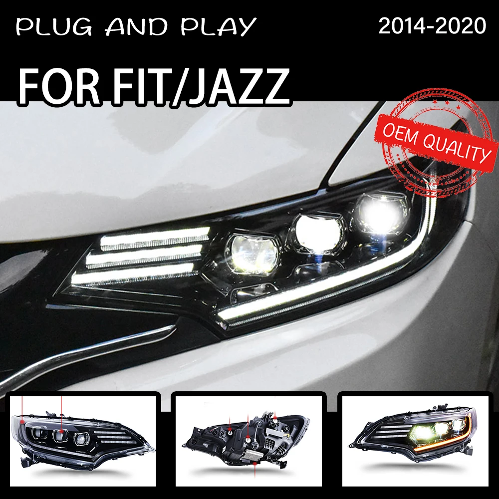 Headlight For FIT JAZZ 2014-2020 Car автомобильные товары LED DRL Hella 5 Xenon Lens Hid H7 Car FIT JAZZ Accessories