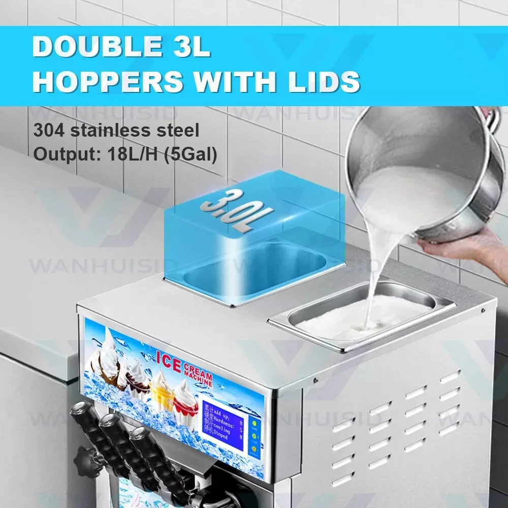 1200W 3 Flavor Steel Commercial Frozen Yogurt Cone Maker Machine Ice Cream Maker