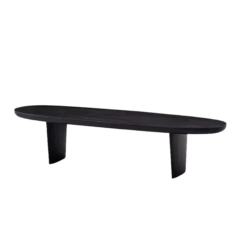 

Nordic black solid wood oval coffee table household tatami living room sofa small tea table bay window log tea table coffee