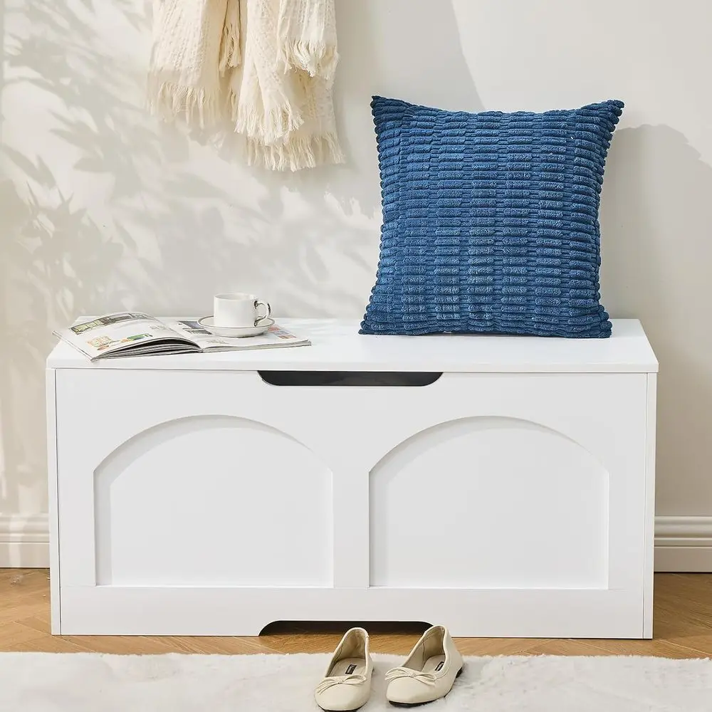 Large Entryway Storage Bench with Lift Top, Wooden, Supports 330 lb, White, Suitable for Hallway and Living Room