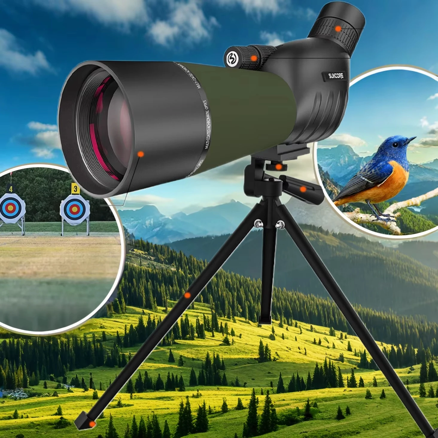 25-75x60 Telescope Sight Zoom Monocular Handheld Long Distance High Definition Watching Wildlife Viewing For Bird Lightweight
