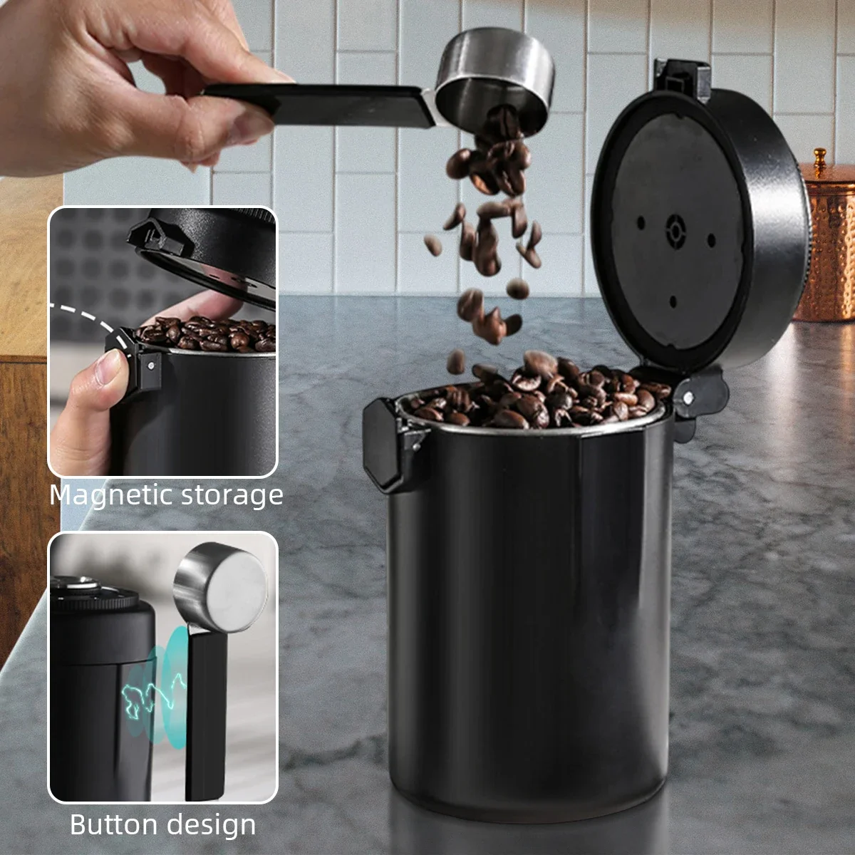 Camping Airtight Coffee Canister with Humidity Monitor and CO2 Exhaust Valve, Travel Vacuum Coffee Storage Container view 3