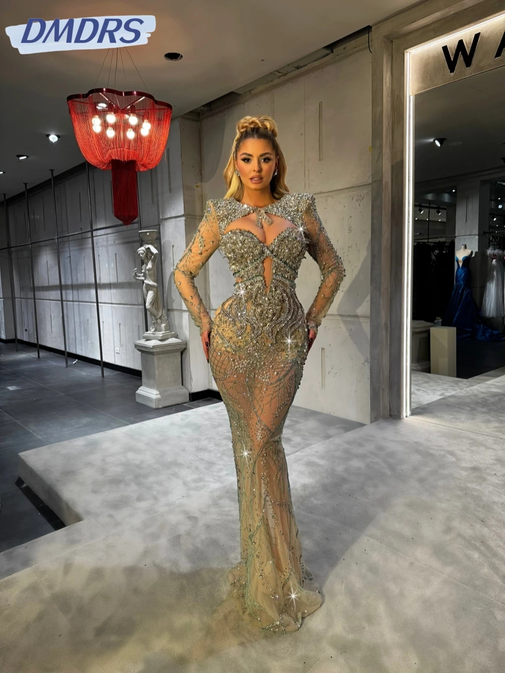 

2026 New Sparkly Beaded Crystal Evening Dress For Women Illusion Sheath Long Wedding Party Gown Customized Luxury Prom Dresses