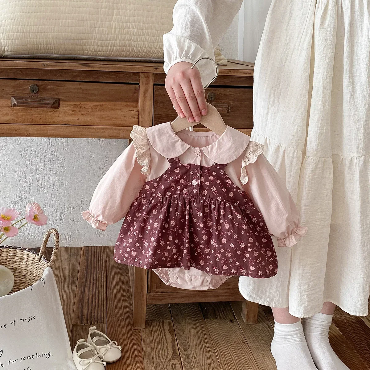 

Весенняя детская одежда 2025 года, детская сумка с цветочным принтом, одежда из чистого хлопка с лацканами, весенне-осенняя детская одежда