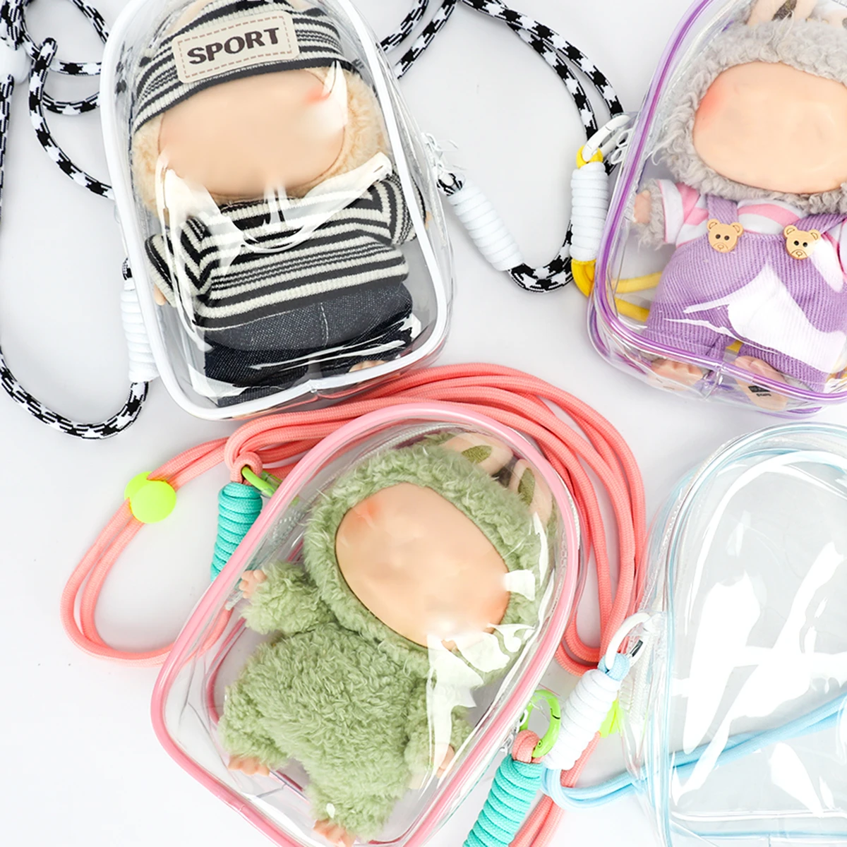 10-15cm Transparent Display Bag Protector Case for Toys & Dolls PVC Transparent Doll Carrying bag Outdoor Use Backpack sling