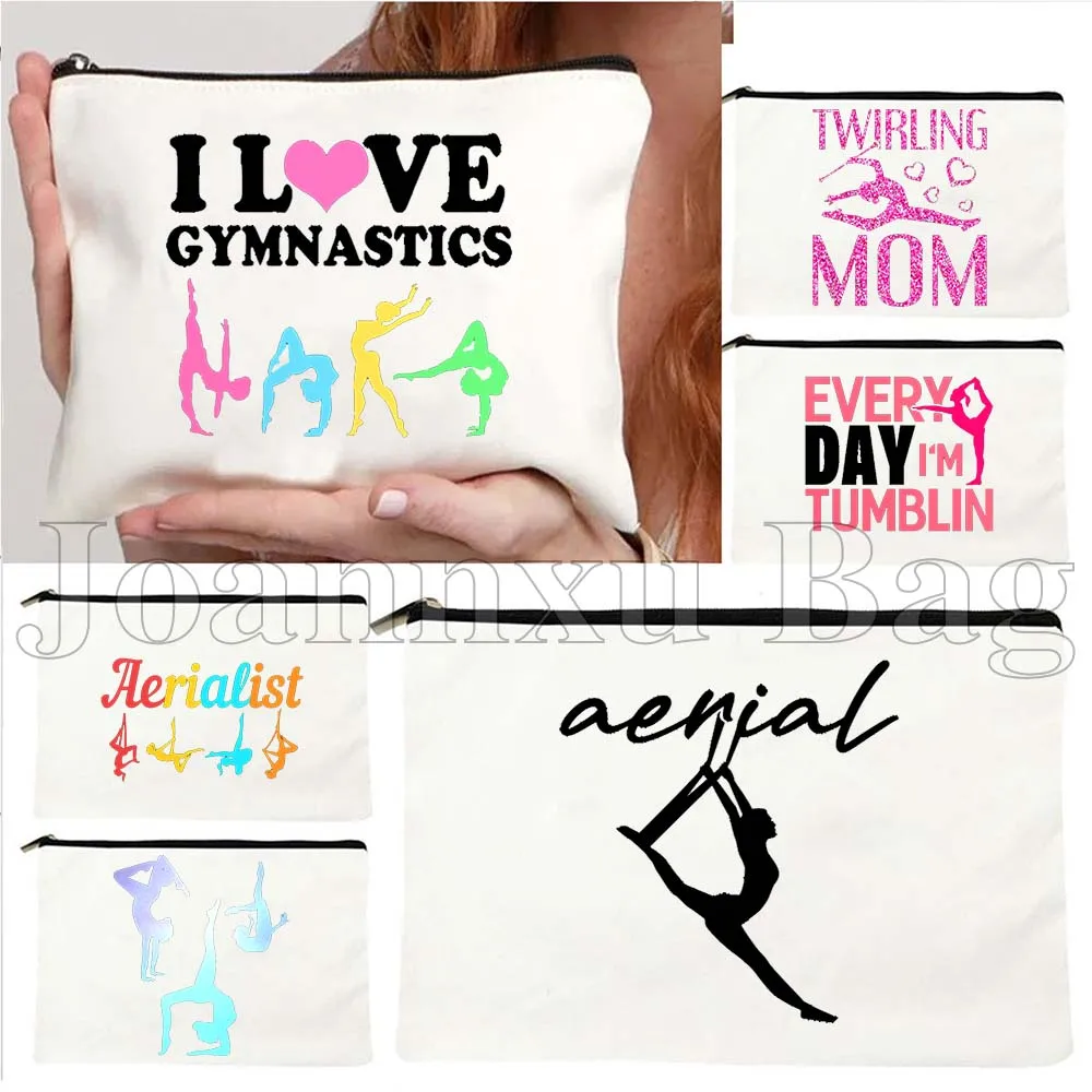

Tumbling Gymnastics Girl Gymnast Women Rhythmic Balance Beam Aerial Yoga Canvas Cosmetic Makeup Travel Bag Pencil Case Pouch