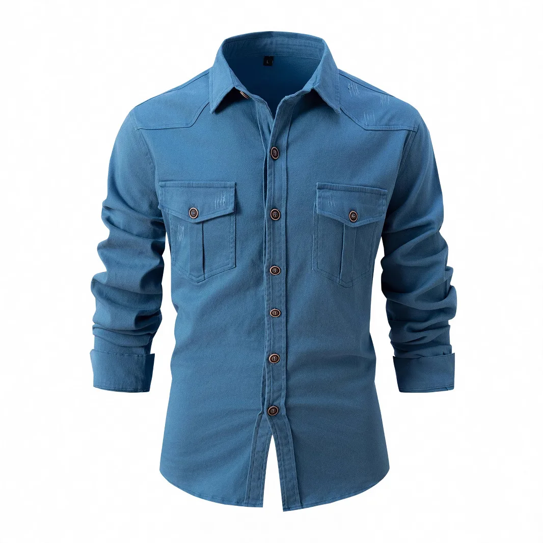 Autumn Men's European Size Long Sleeve Shirt Casual Comfortable Fit Three-Dimensional Frame Figure Lapel Straight Tube Tops