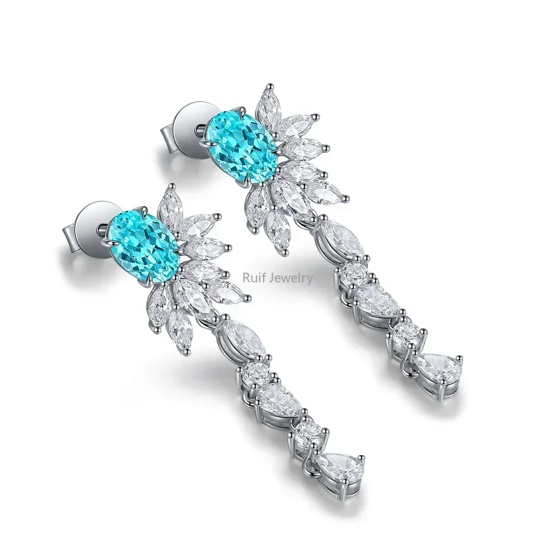 Ruif Real 925 Silver 2.66ct Lab Grown Paraiba Earrings for Women 2023 Trending Girl Engagement Party Luxury Jewelry