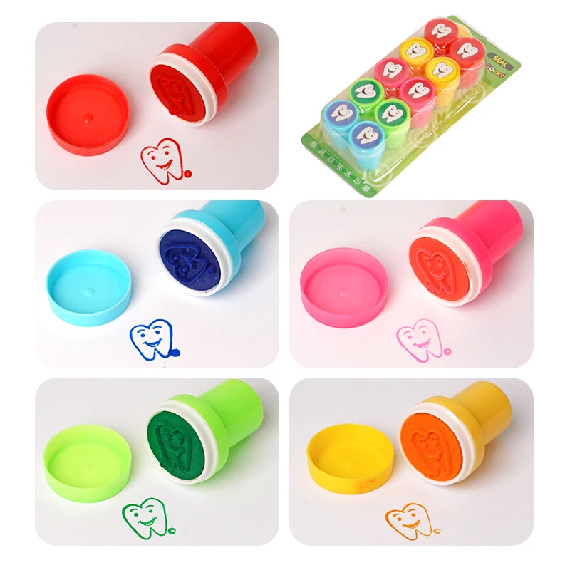 20/50Pcs Dentist Gift Smiley Face Tooth Stamper Kids Self-ink Tooth Pattern Stamps Encourage Seal Sticker Dentistry Souvenirs