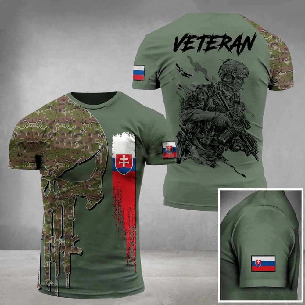 Veterans Men\'s T-Shirt Slovak Army Soldier Flag Print Tops Tees Oversized Men\'s Clothing Pullover O-Neck T-Shirt For Men Camisa