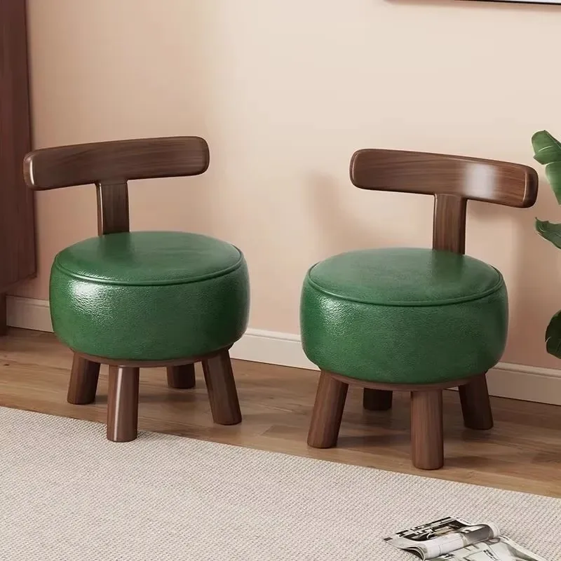 Solid Wood Rotating Low Stool with Backrest Soft Cushioned Bench Small Chair for Children Household Living Room Shoe Changing