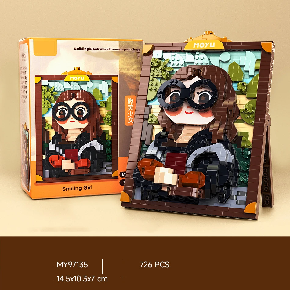 Idea Artistic Creation ART Painting Het Meisje Met De Parel Mona Lisa Building Brick Micro Diamond Block Cartoon Toy For Gift