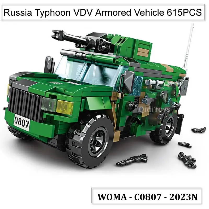 

WW2 Russia Typhoon VDV Armored Vehicle 615PCS Building Blocks Military Soldier Weapons Bricks Model Kids Toys 615PCS