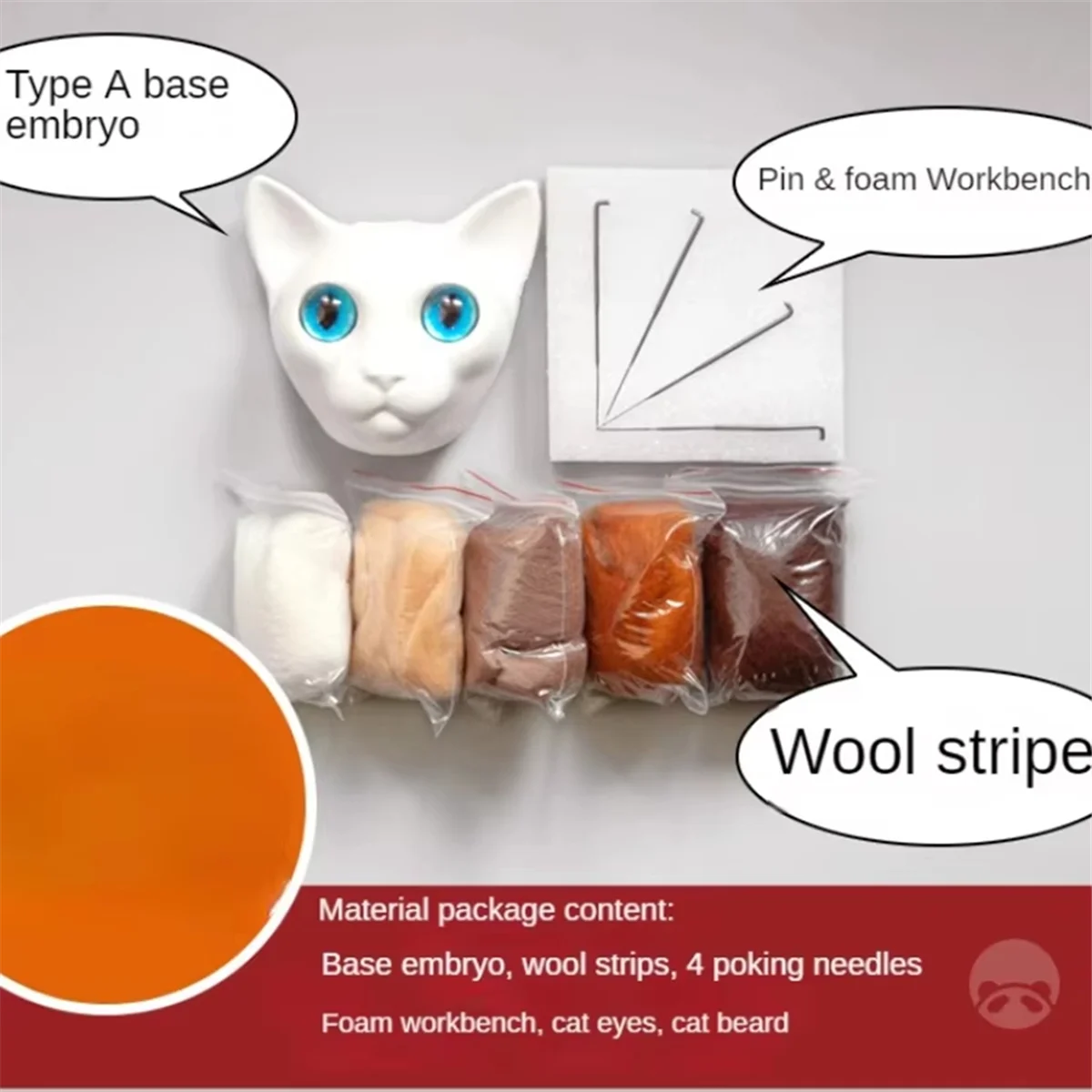 AA98 Lovely Cat Head Doll Knitting Kit with Photo Frame Ornaments and Base, Wool Felt Interactive Home Craft Supplies B