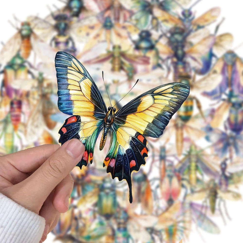 10/30/50pcs 투명 곤충 만화 스티커 다채로운 낙서 스티커 장식 스크랩북 가방 노트북 PET 데칼 장난감