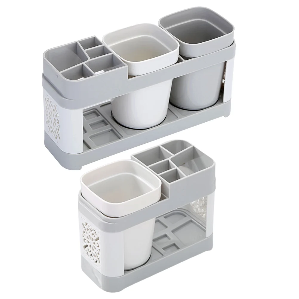 

2PCS Toothbrush Holder Set Lovers Cup Rack Multifunctional Bathroom Accessories Plastic Shelf Safe Hygienic Environmental Design