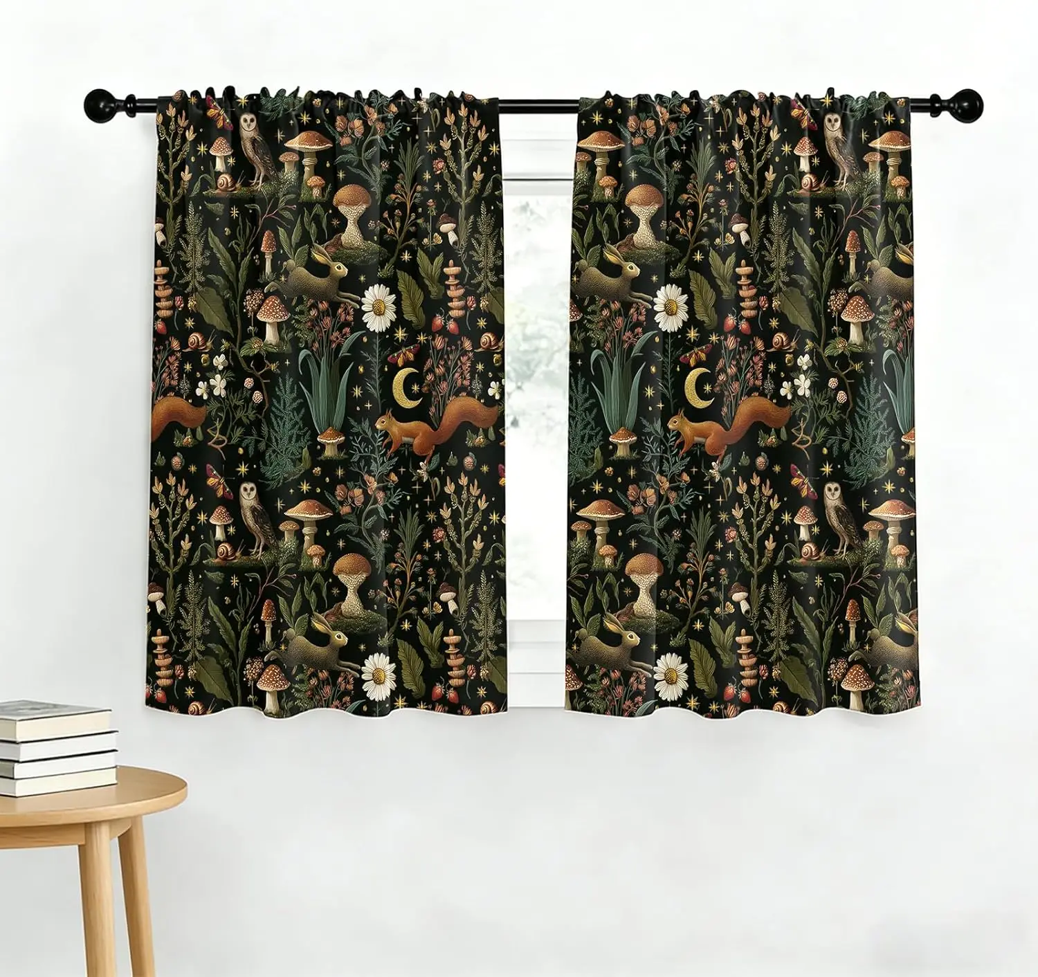 Ultra detailed Woodland Forest Mushroom Pattern Curtains Pair Boho Cottagecore Nature Botanical Window Decor Panels 2pcs