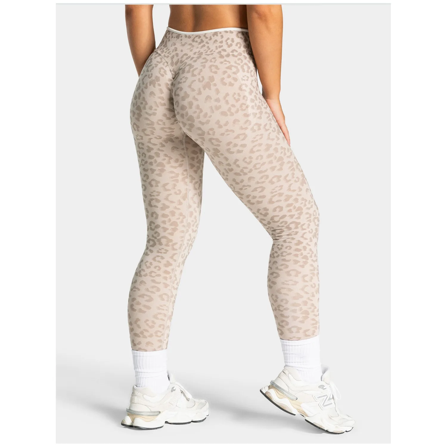 New Seamless Women's Gym Leopard Print Yoga Pants High Waisted Contrasting White Edge Knitted Leggings Yoga Exercise Leggings